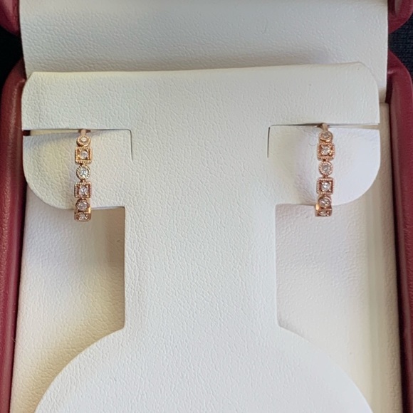 10K Rose Gold & Diamonds Double Click Earrings New - Picture 9 of 15